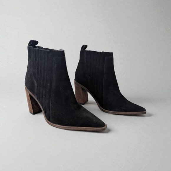 Vince Camuto black Suede Western Cowboy Bootie Chunky Heel - Picture 1 of 15